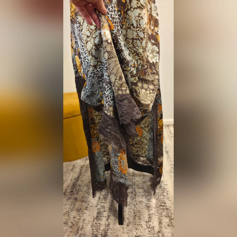 Free People Slip  Brown Dress with Floral Accents, Size M. - Picture 11 of 15